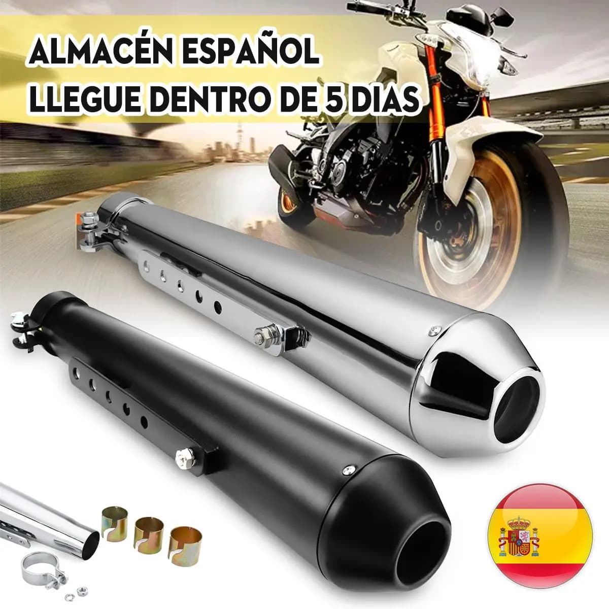 Motorcycle Cafe Racer Exhaust Pipe with Sliding Bracket Matte Black Silver Exhaust System Muffler Tip Universal