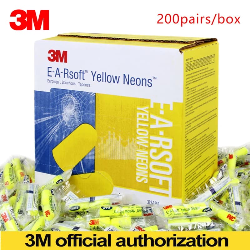 3M Bullet Earplugs E-A-RSoft Yellow Neon 312-1250 Elastic Noise Reduction Wireless NRR:33dB/SNR:36dB LT086
