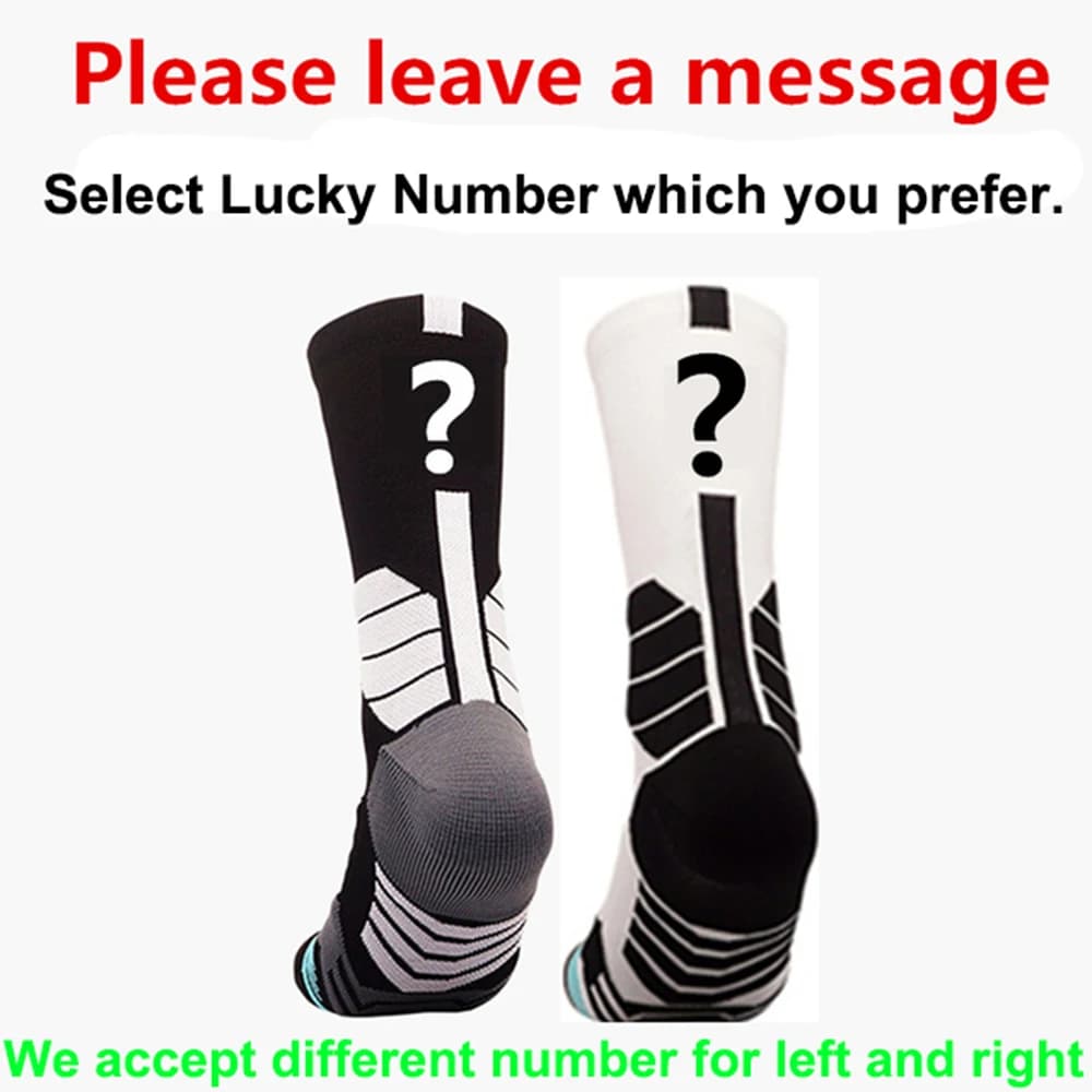 Customized Professional Sports Socks Basketball Calcetines Men Women Cycling Running Socks Black White DIY Your Lucky Number 0-9
