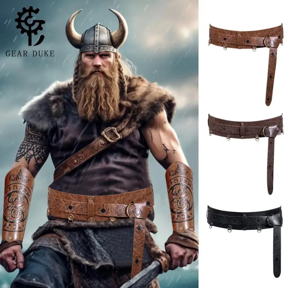 Combination Belt Medieval Viking Retro Halloween Cosplay Knight PU Belt Spider Web Embossing Waist Cover The Renaissance Cos