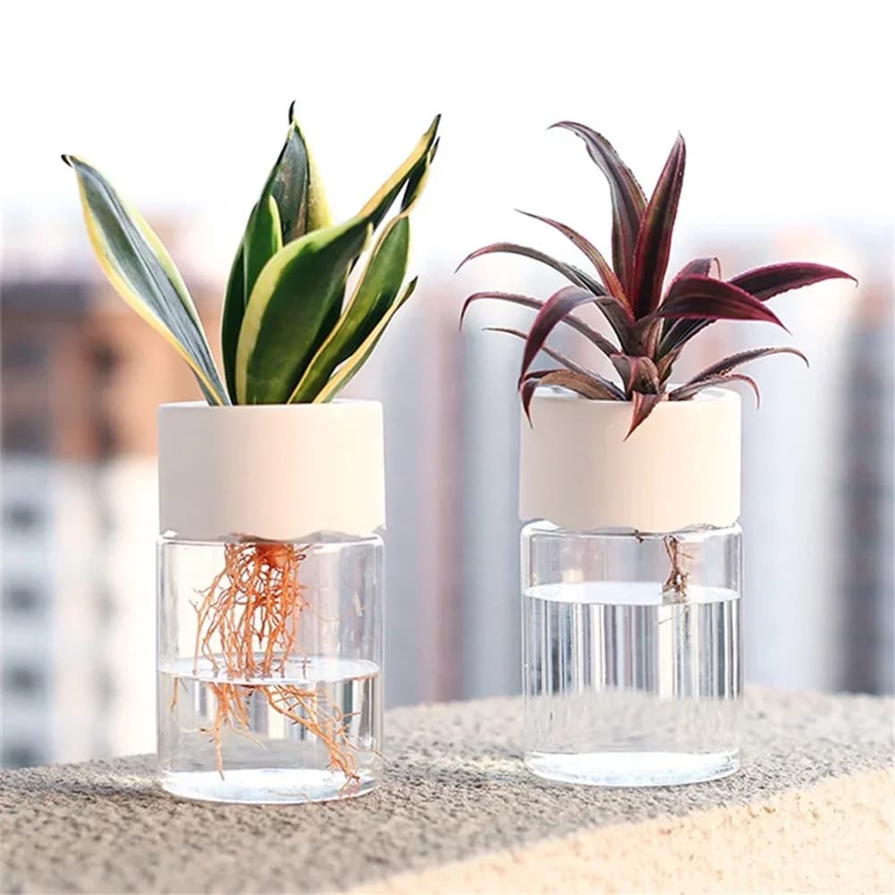 Mini Hydroponic Flower Pot Transparent Soilless Plant Vase for Home Decoration, Imitation Glass Green Plants Pot