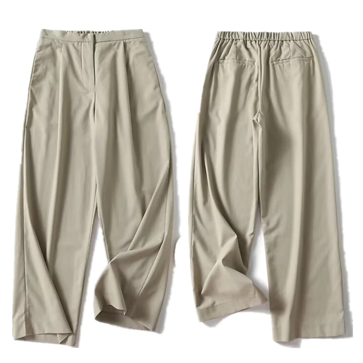 Dave&Di French Retro Khaki High Waisted Commuting Loose Casual Pants Minimalist And Elegant Pants For Women Trousers