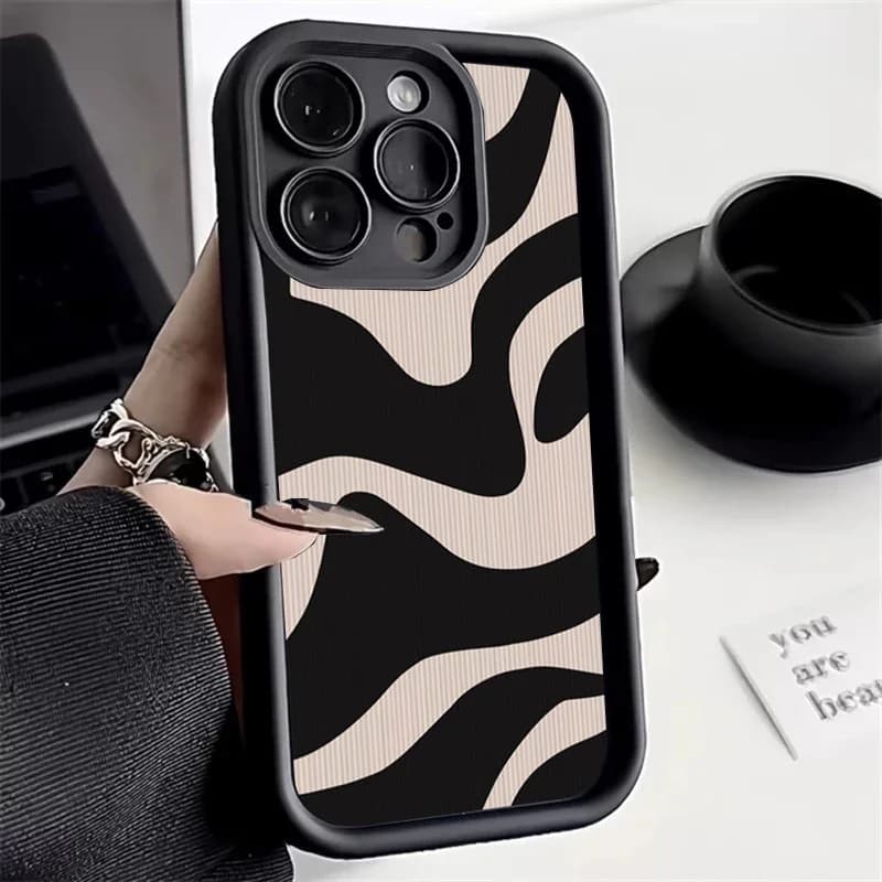 Fashion Zebra Stripes Lattice Pattern Silicone Phone Case For iPhone 15 14 13 12 11 Pro Max XS X XR 7 8 Plus SE 2020 Soft Cover