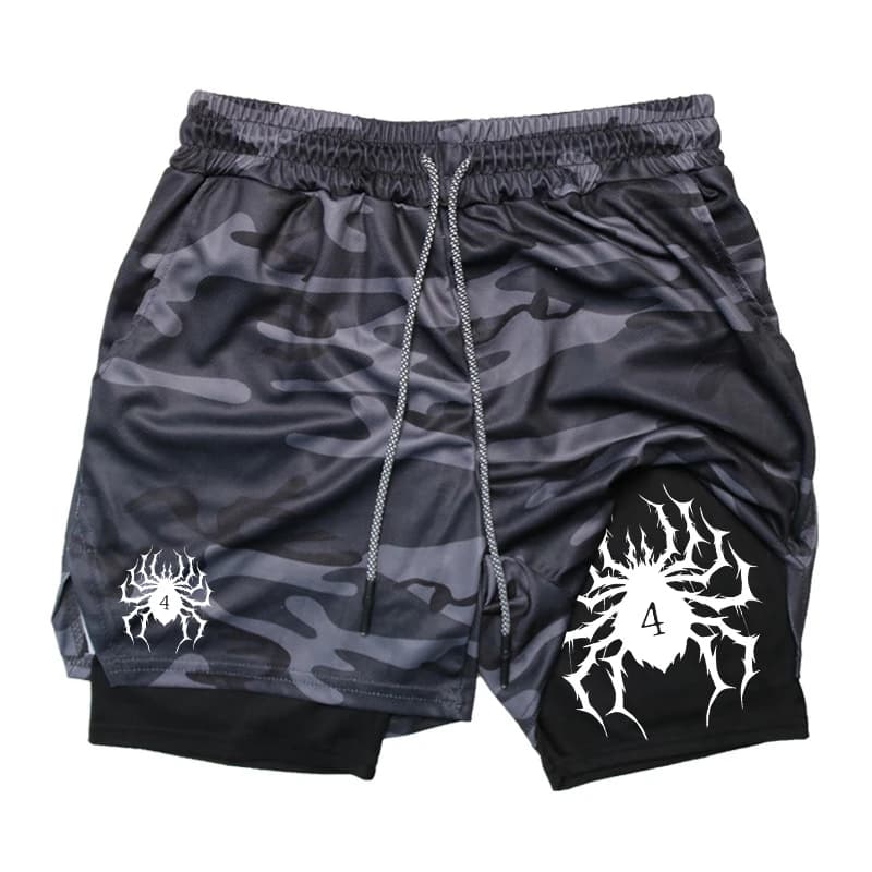 Spider Print 2 in 1 Performance Shorts for Men Gym Workout Running Shorts with Phone Pocket Towel Loop Sport Athletic Activewear