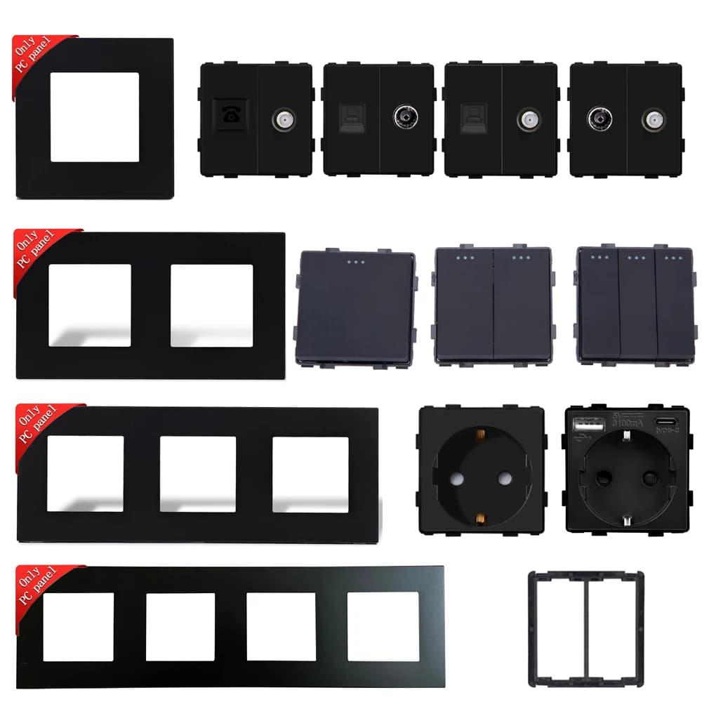 Plastic Frame EU Standard Socket PC RJ45 TV ST CAT6 Double USB Fast Charing Wall Sockets Light Switches Parts DIY Free Combine