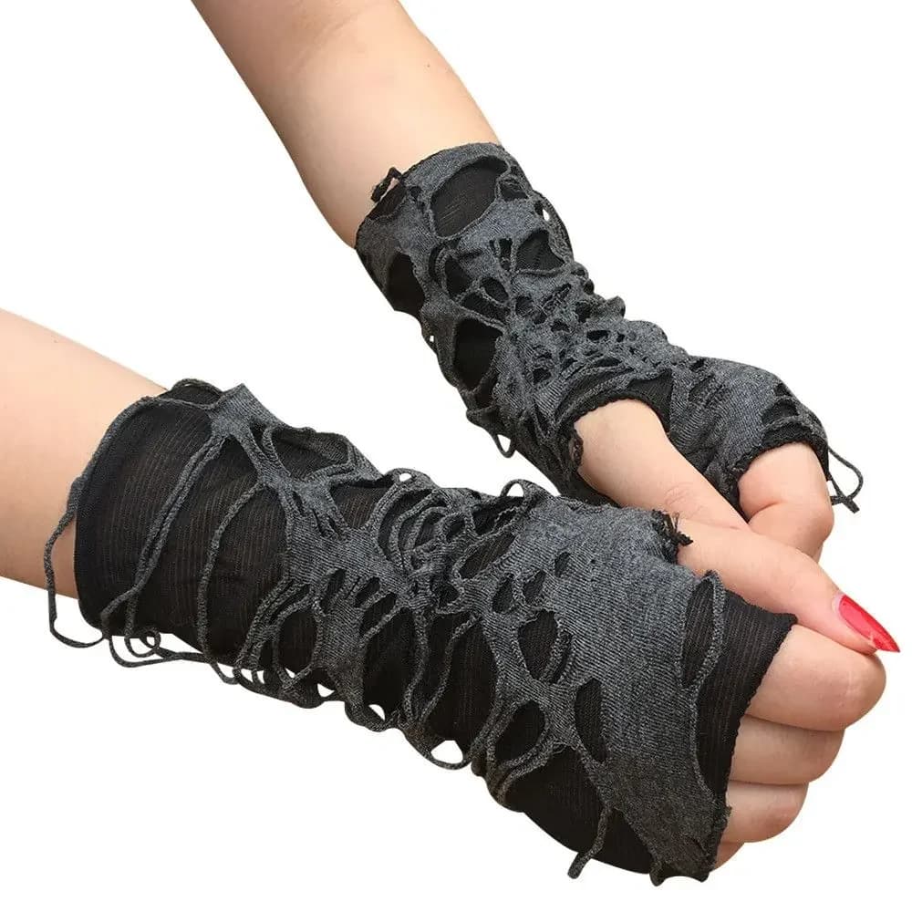 2024 New Hot Sale Fashionable Simple Gothic Fingerless Gloves Unisex Tear Design Stretchy for Party Preparation and Durable