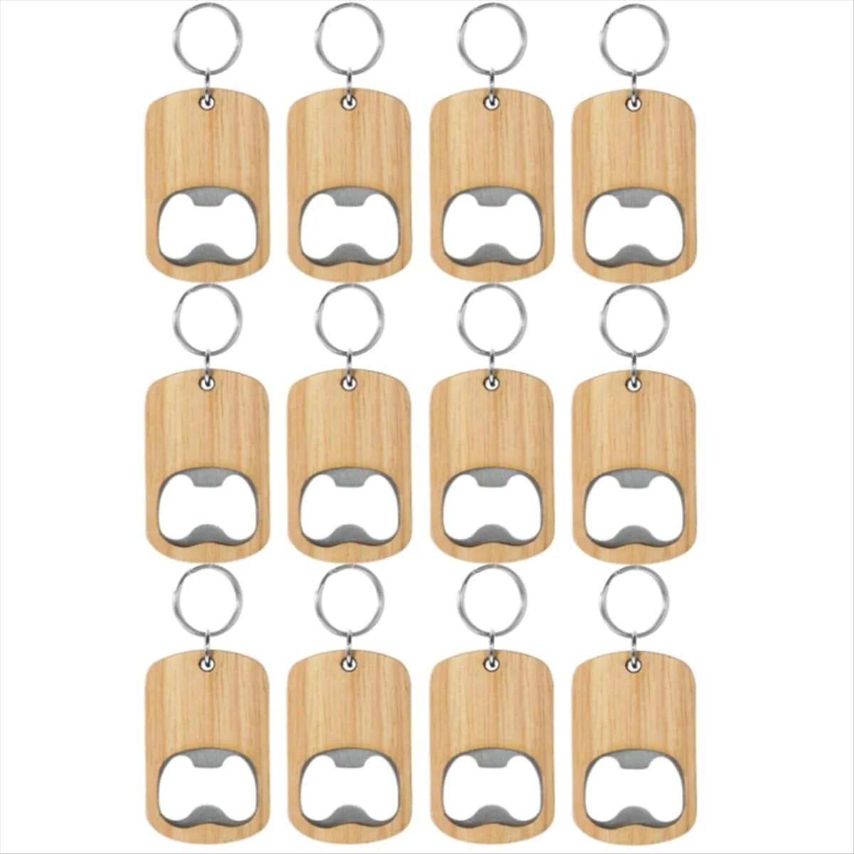 12Pack Wood Bottle Opener Wooden Keychain Bottle Openers Blanks Wood Engraving Key Chains Key Tag for Home Kitchen Party