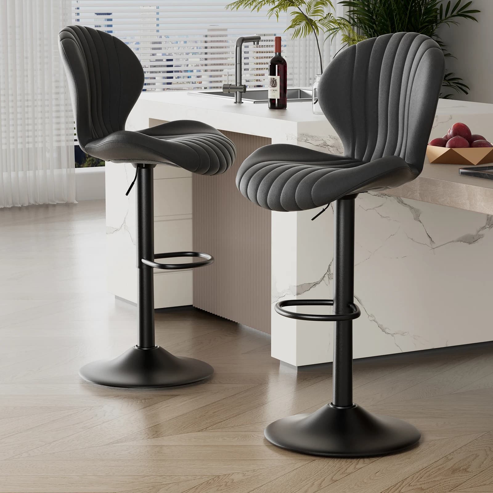 2pcs Bar Chair, 360° Rotating, Adjustable Height, Artificial Leather Upholstered With Backrest, Suitable For Dining Room