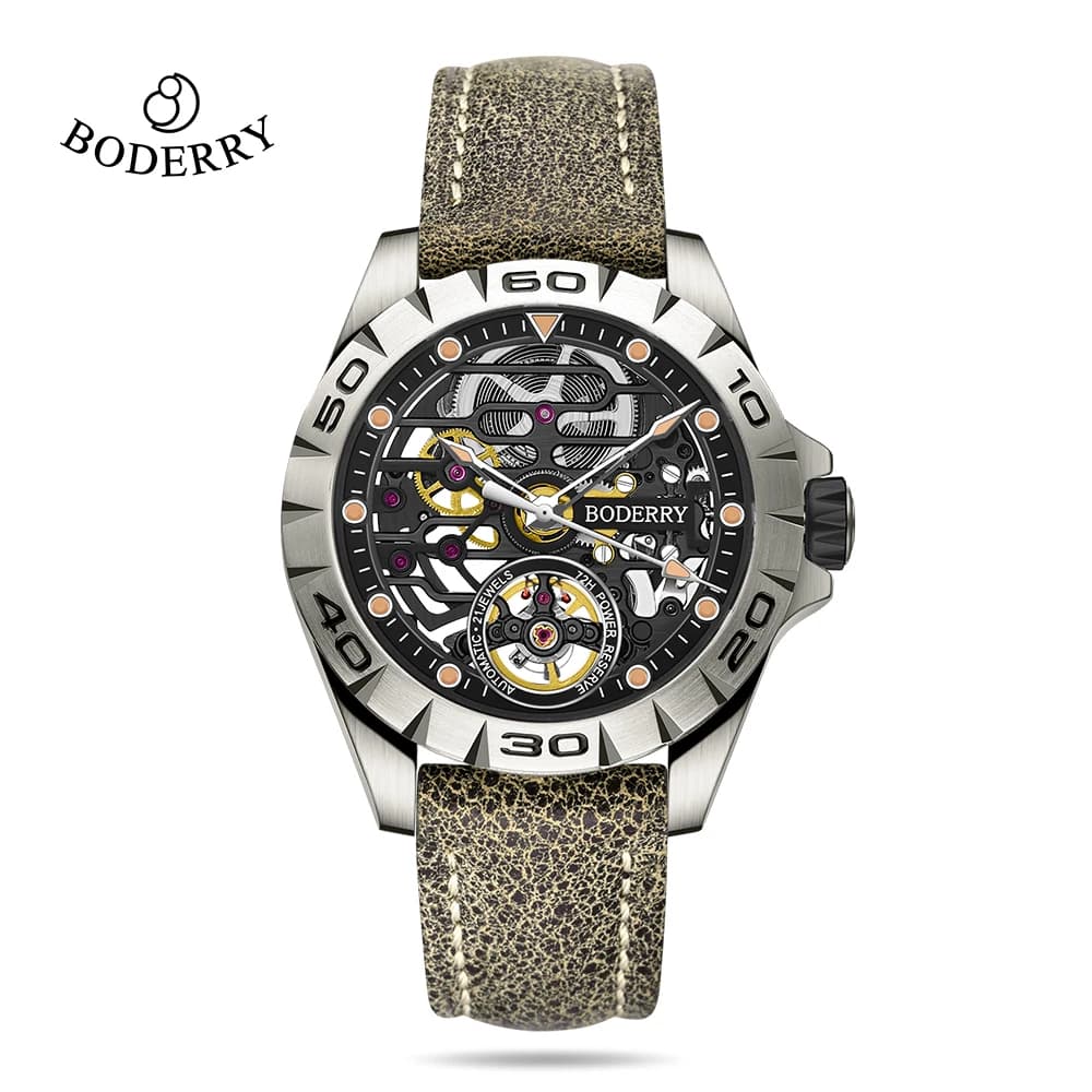 Boderry Skeleton Titanium Watches Automatic Mechanical Wristwatches Urban Men's Waterproof Luxury Watch for Men Sapphire Clock