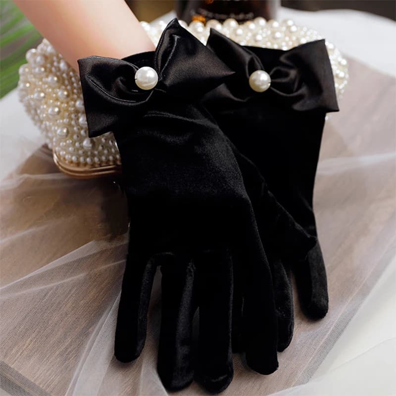 Hepburn Black Velvet Bowknot Gloves Evening Gloves Dress Accessories Studio Photography Accessories Dress Gloves