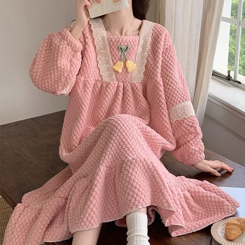 Oversized Wearable Blanket Sweatshirt Women Winter Thick Warm Fleece Cozy Sleepwear Korean Sweet Flannel Nightgown Loose Outwear