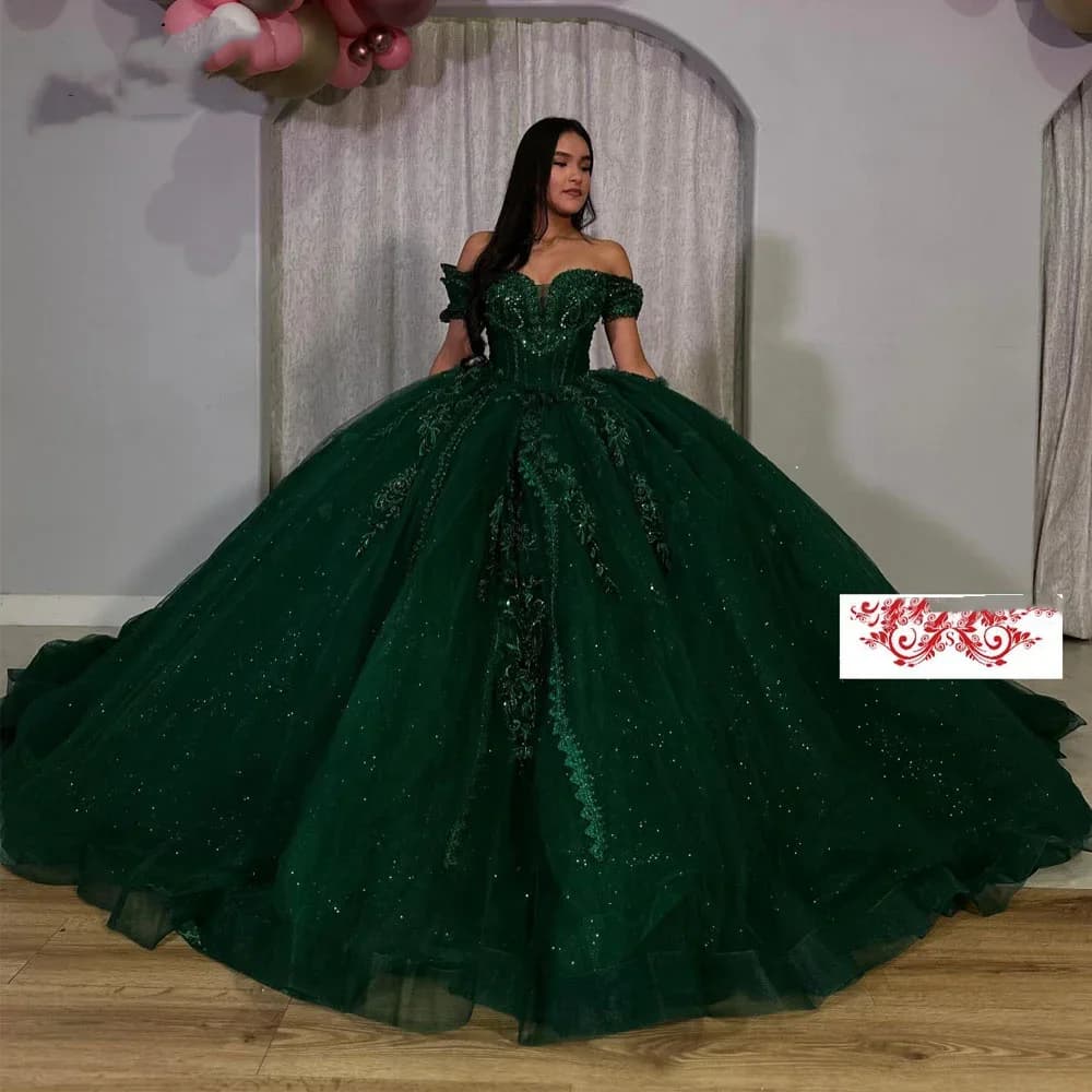 ANGELSBRIDEP Customized Luxury Emerald Green Quinceanera Dresses Crystals Beading Applique Vestidos De Xv Años  Party Prom Gown