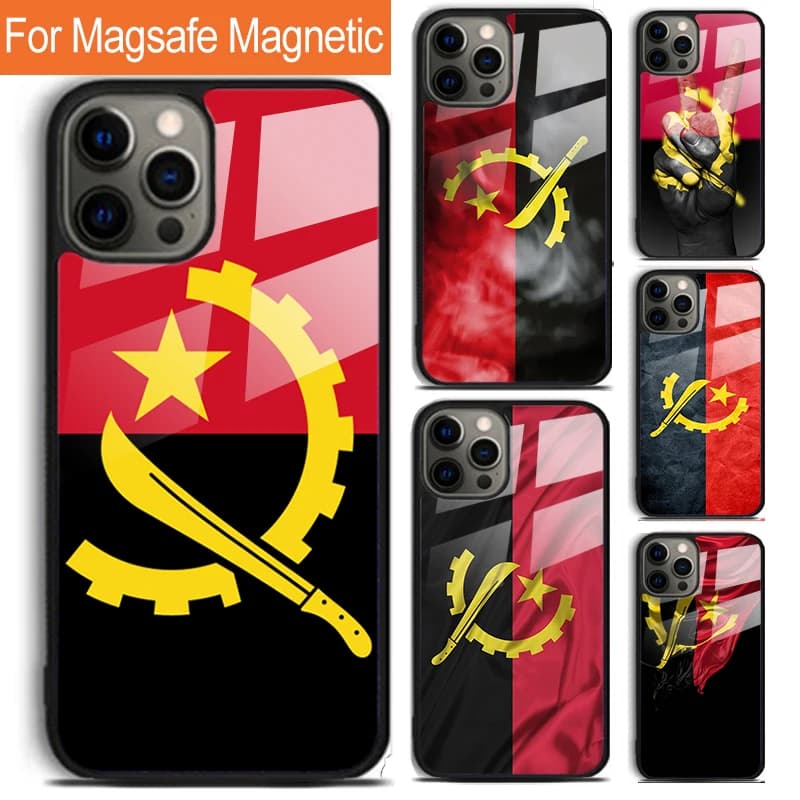 Angola flag Patterned Phone Case For iPhone 16 15 14 13 12 11 Pro Max Plus Magsafe Magnetic Wireless Charging Cover
