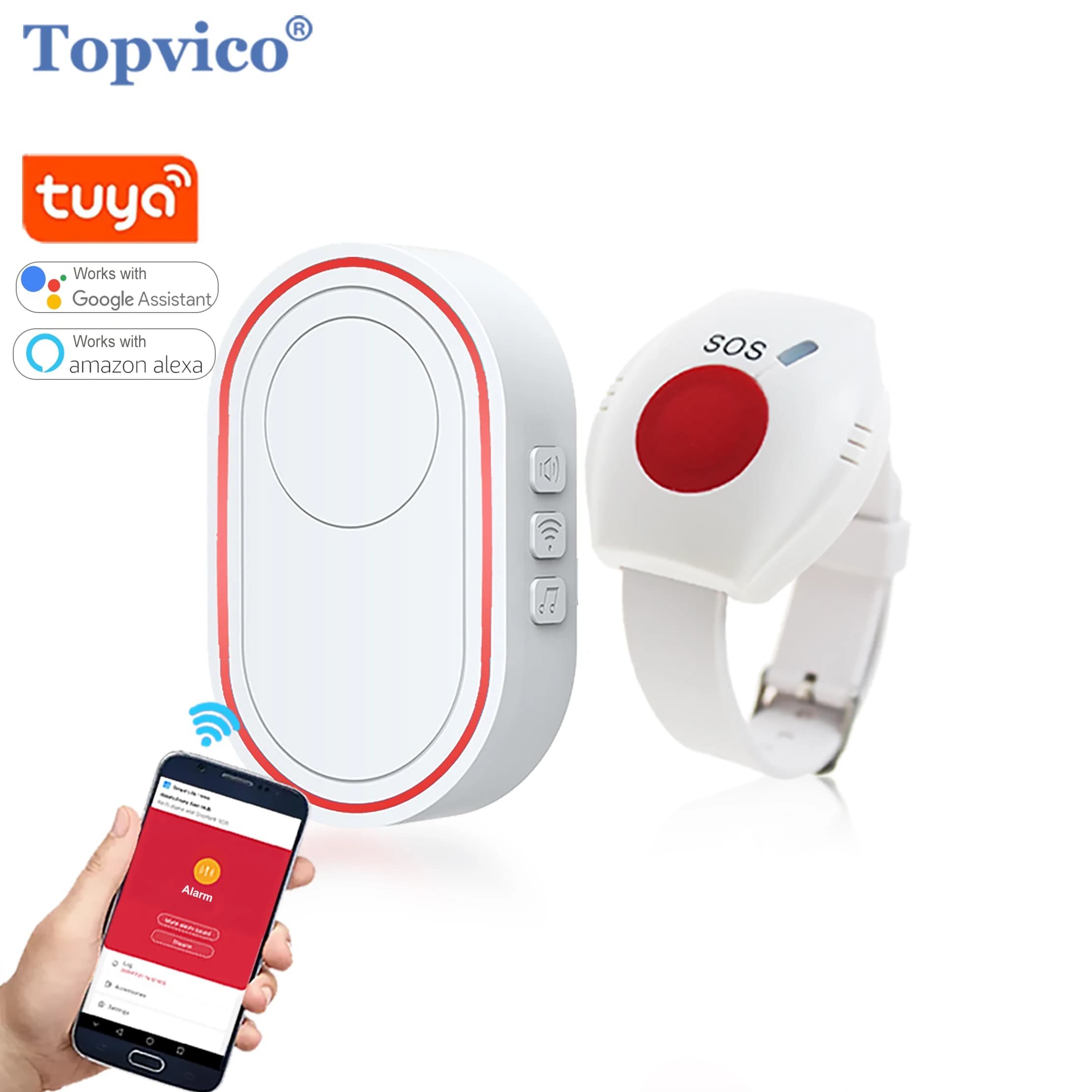 Topvico WIFI Panic Button for Elderly Alarm SOS Bracelet Watch Fall Alert Senior Emergency Call Wireless Caregiver Pager Tuya