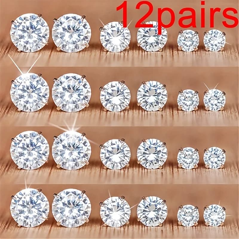 12 Pairs Eight Claw Glass Water Diamond Earrings, Versatile Flower Artificial Crystal Card Earring Set Earrings, Earring Set