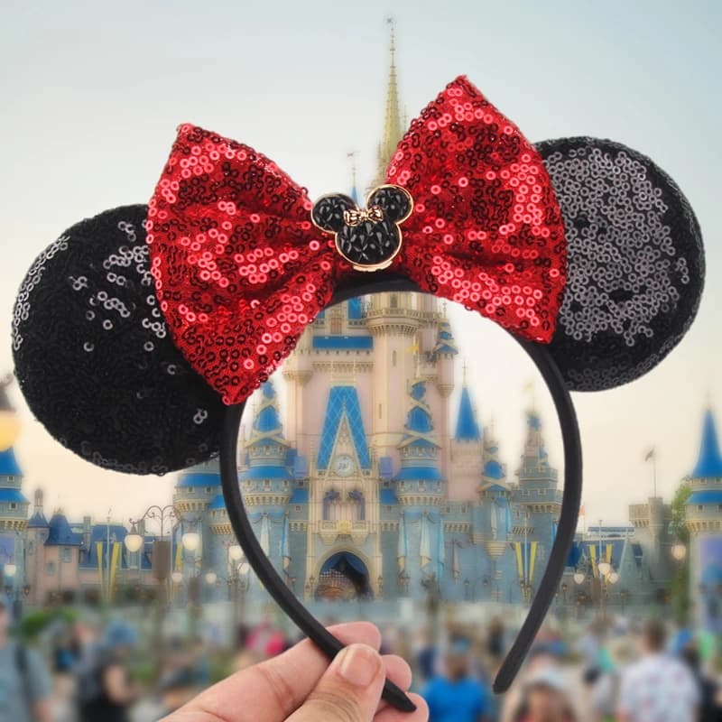 2024 Disney Castle Fireworks Mouse Ears Headband Sequins Bow Hairband For Girls Children Featival Party DIY Headwear Accessories