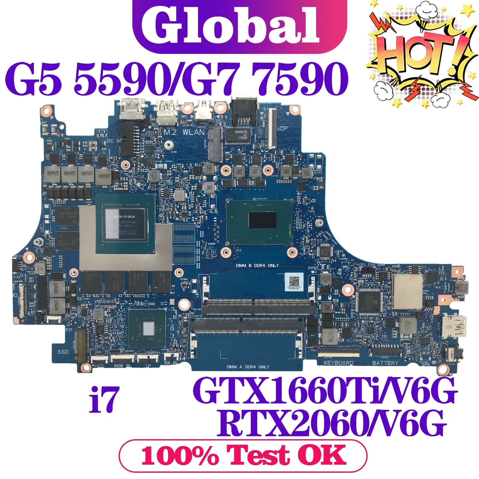 KEFU Mainboard For Dell VULCAN15_N18E G5 5590 G7 7590 Laptop Motherboard i7-9750H GTX1660Ti/RTX2060-V6G RTX2070/V8G