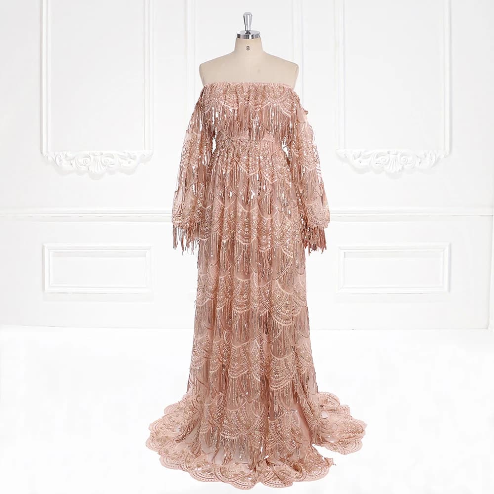 Off Shoulder Long Sleeves Sparkly Sequins Plus Size Maternity Dress for Photoshoot Engagement Photoshoot Dresses YW231121