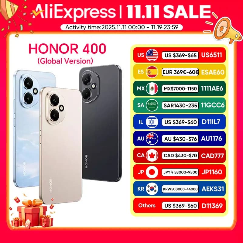 New Global Version HONOR 400 5G Smartphone 6000mAh Battery HONOR 80W SuperCharge 6.55'' 120Hz AMOLED Screen Snapdragon 7 Gen 3