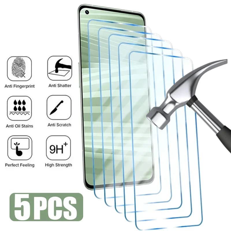 5PCS Protective Glass for Realme 7 8 9 Pro Plus 8i Screen Protector for Realme C11 C21 X2 GT 2 Pro Neo 2 3 Glass