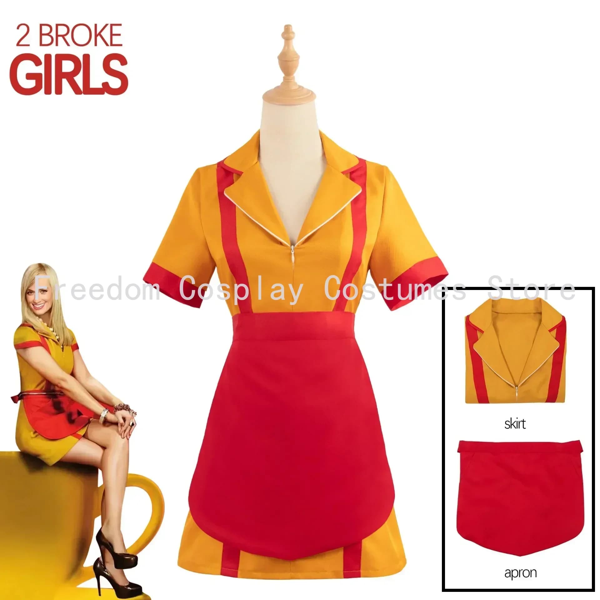 Movie 2 Broke Girls Cosplay Costume Sexy Dress Outfits Fantasia Women Girls Performance Costumes for Halloween Girl Party Wear
