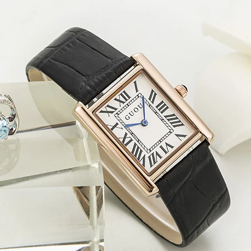 New 2018 Simple Woman Watch GUOU Top Luxury Brand Leather Calendar Japan Quartz Rectangle Watches Super Slim Watches For Lady