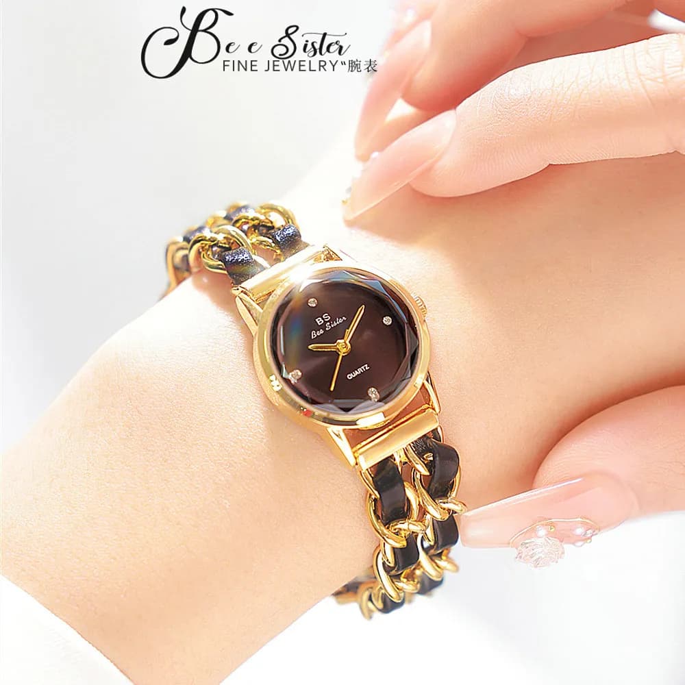 Elegant Black Gold Chain Women's Watch Luxury Water Diamond Steel Band Waterproof Quartz Business Watch for Wife Gift FA1707