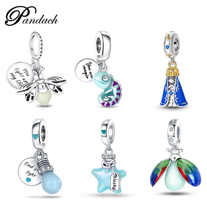 925 Sterling Silver Exquisite Luminous Firefly Bulb Star Chameleon Charms Pendants Fit Pandach 925 Original Bracelet DIY Jewelry