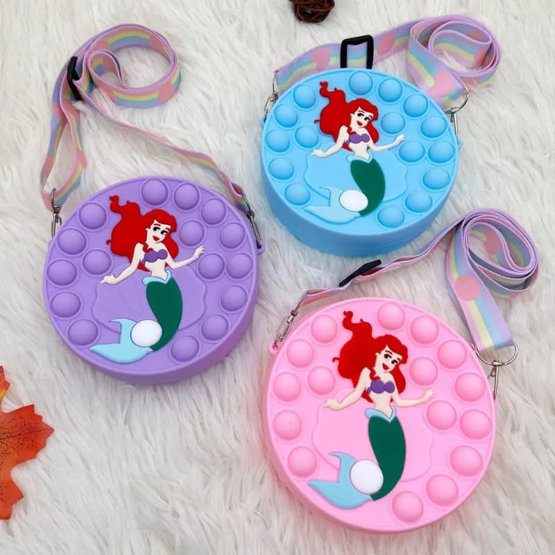 Child Bags Cartoon Mermaid Silicone Bags Cute Round Shoulder Bag Creative Diagonal Cross Bags Princess Bubble Bag Mochilas Niña