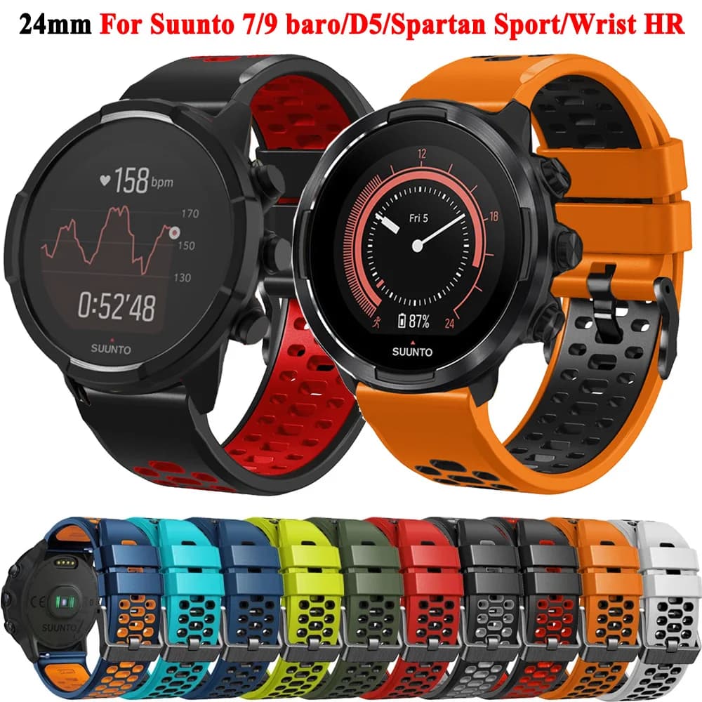24mm Silicone Straps For Suunto 9 Baro 7 D5 /Spartan Sport Wrist HR/Baro Replacement Smart Watch Band Bracelet Wristbands Correa
