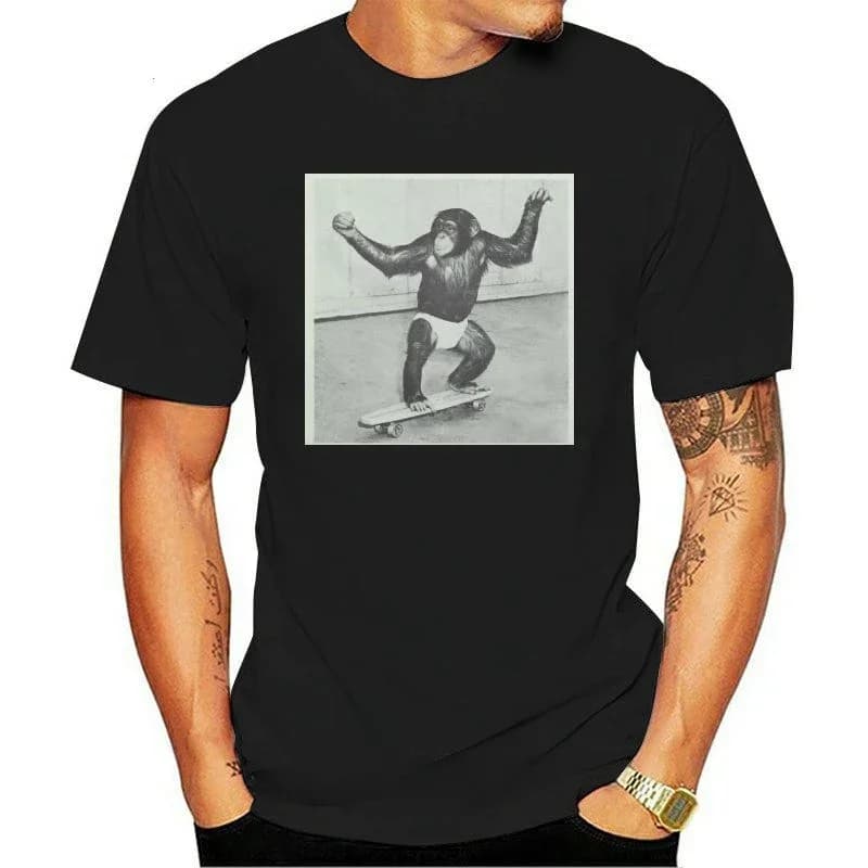 Fun Monkey skating Fashion Comfortable novelty casual street T-shirt trend summer unisex short sleeve crewneck cotton clothing