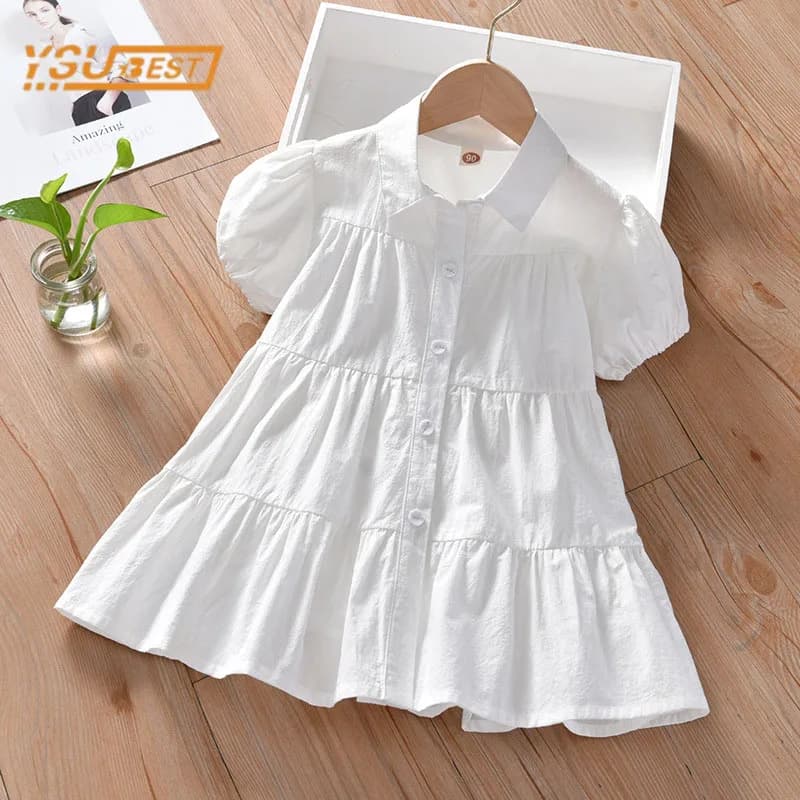 New Kids Baby Girls Shirt Dress Summer Baby Girls Short Sleeve Pure Color Loose Dress Kids Baby Girls Children Clothes Dress