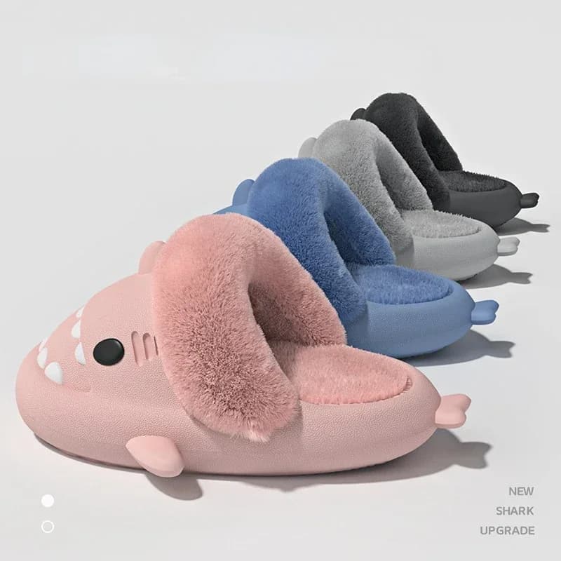 Shark Slides Platform Winter Fluffy Slippers Sandal Home Cloud Women Shark Slippers Clapper Non Slip Plush Warm Flip Flop Men