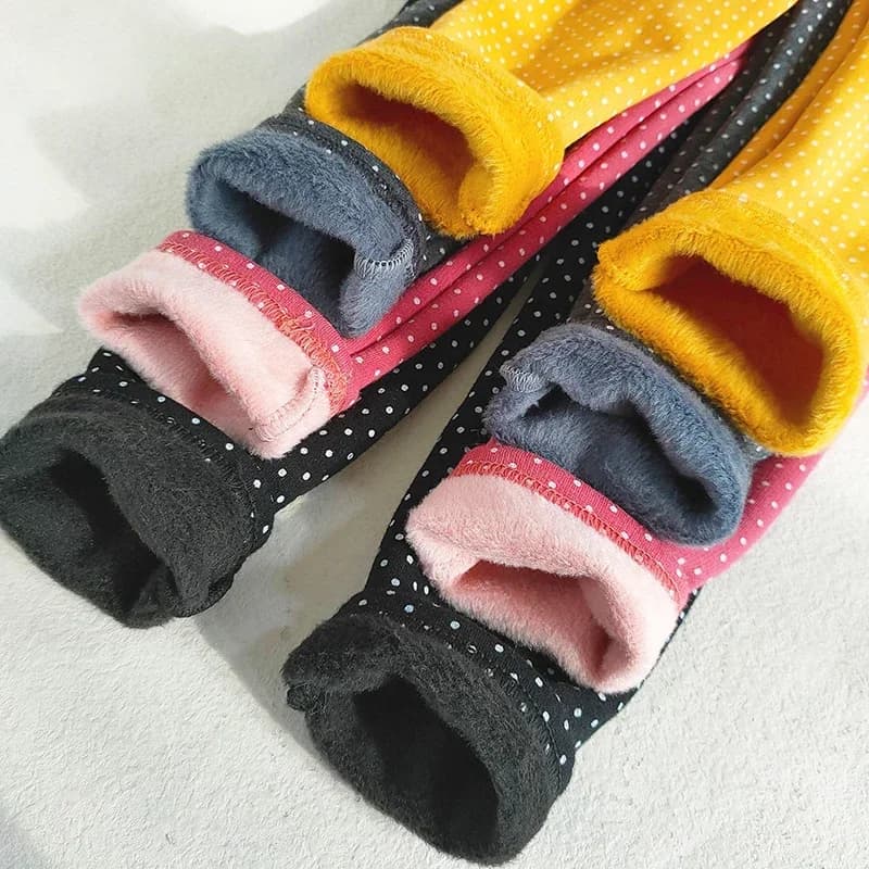 Kids Fleece Leggings Winter Warm Girls Dot Print Cotton Pants Autumn Girl Plus Velvet Tights Thicken Trousers Children Clothes