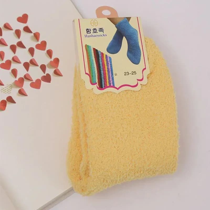 Women's Winter Socks for Woman Kawaii Cotton Black Coffee Red Khaki Pink Rose Feminino Girls Cute Fluffy Short Sock FDT080