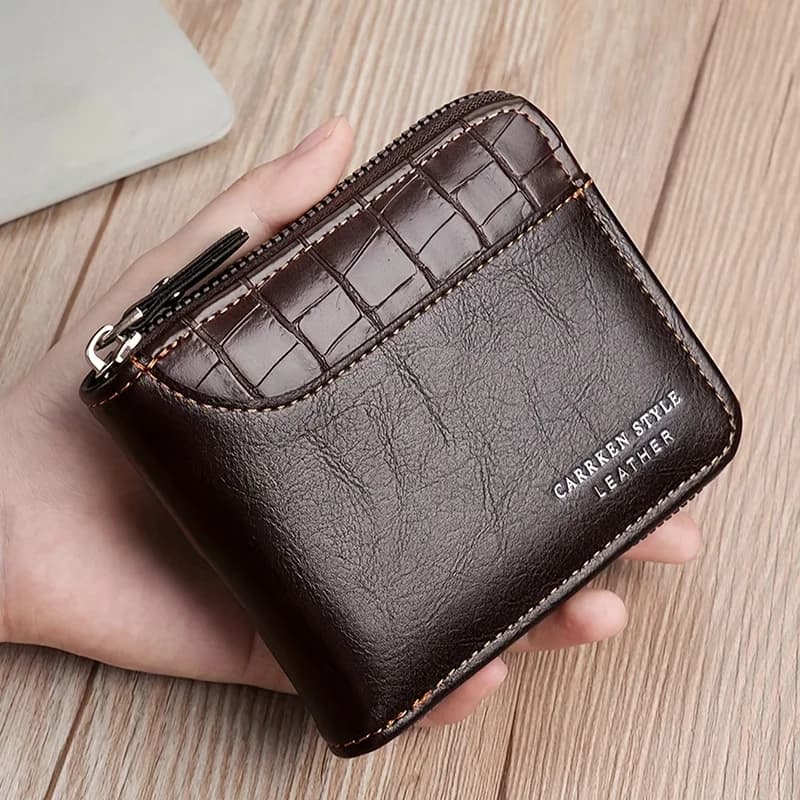 New Short Men Zipper Wallet Luxury Coin Pocket Retro Male Patchwork Purse Quality ID Card Holder Stone Pattern Wallet for Men
