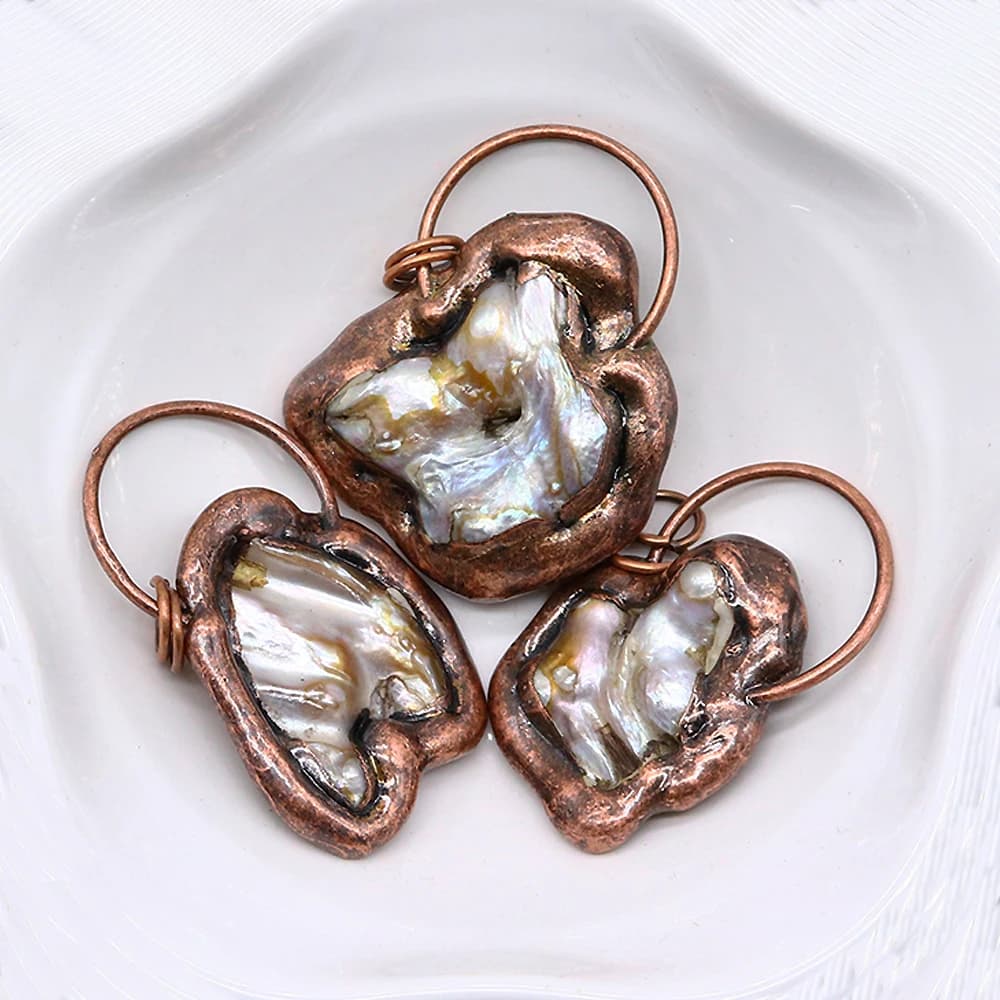 Natural Freshwater Pearl Bronze Pendant Irregular Necklace Accessories Antique Copper Pendant Vintage Copper DIY Women Jewelry