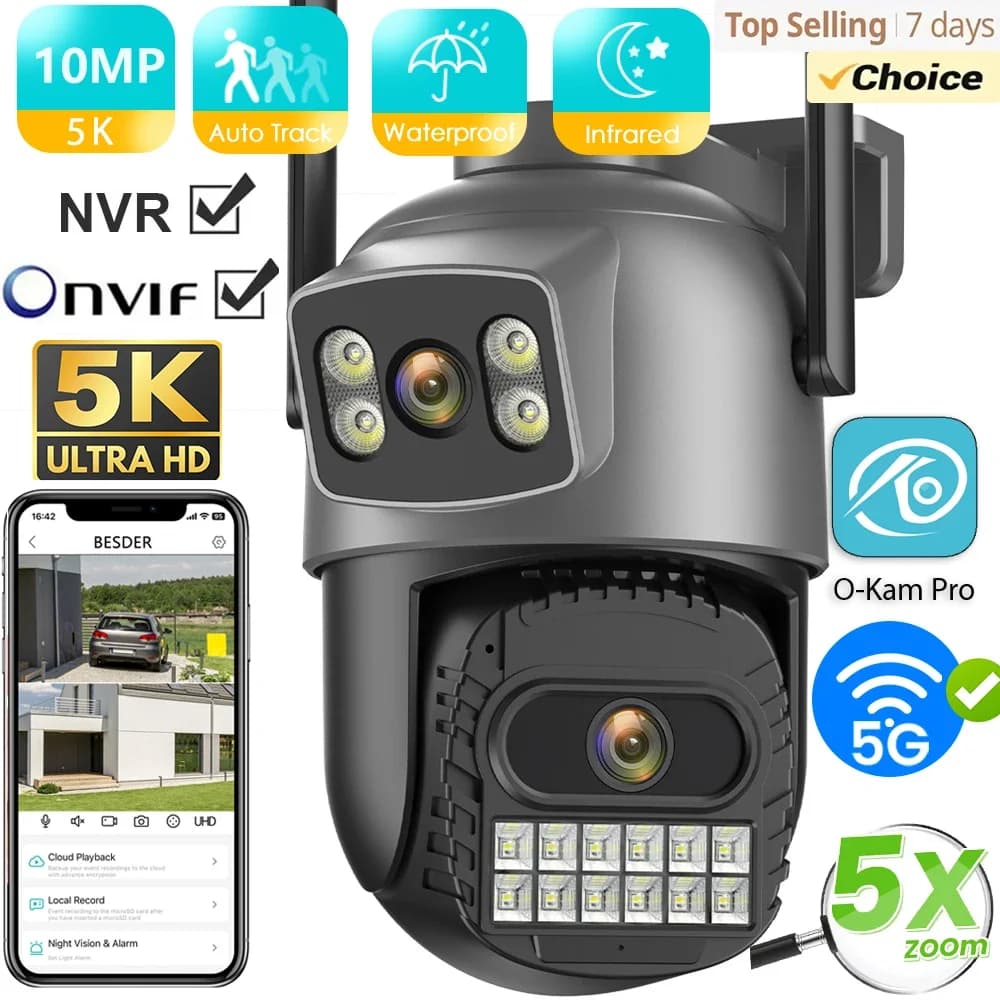 10MP 5K IP Camera Security Protection Wifi PTZ Dual Lens 5G HD Outdoor Surveillance Camera Human Detection Tracking Night Vison