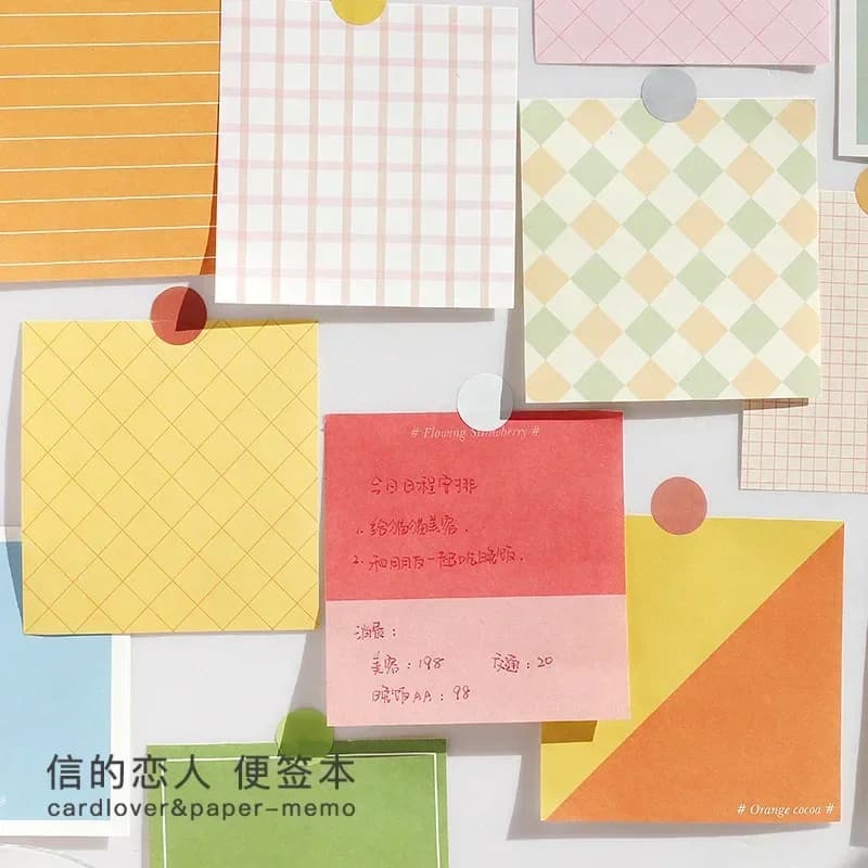 120pcs Note Paper Geometry Manual Series Solid Color Simple DIY Handbook Base Message stickers