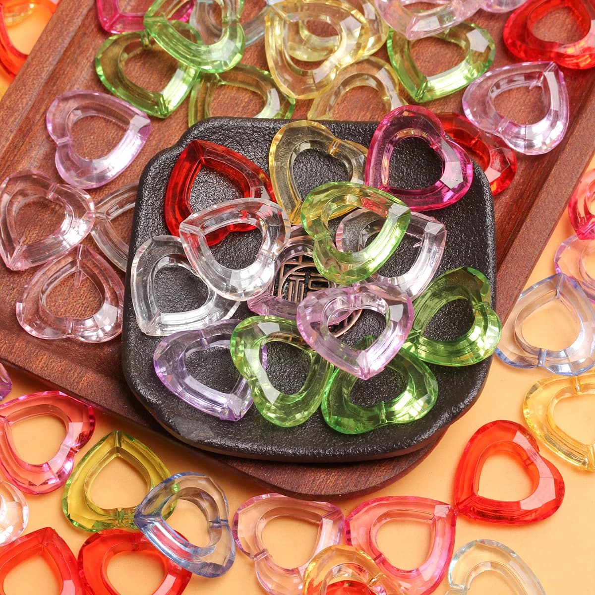 10pcs/set 24mm*26mm Big Transparent Candy Color Hollow Acrylic Heart Pendant For DIY Keychain Jewelry Making Accessories
