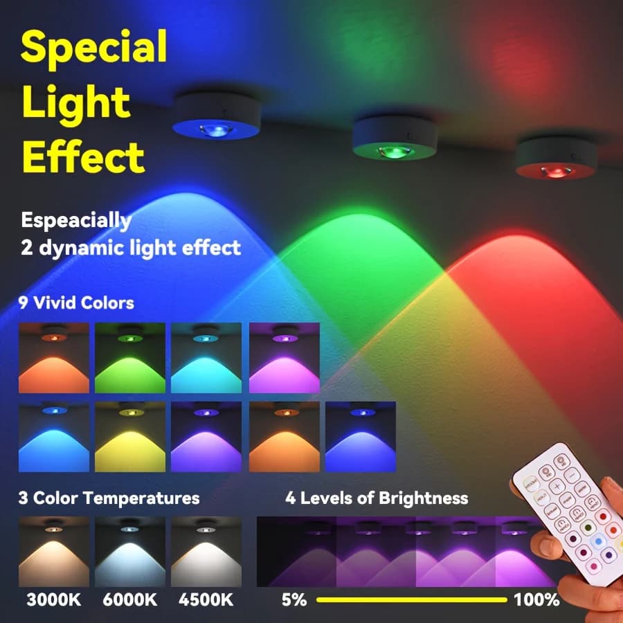 RGB 12 Color Night Light Wireless Remote Control Type-c Rechargeable Light Powered Cabinet Light For Kitchen Wardrobe Bedroom