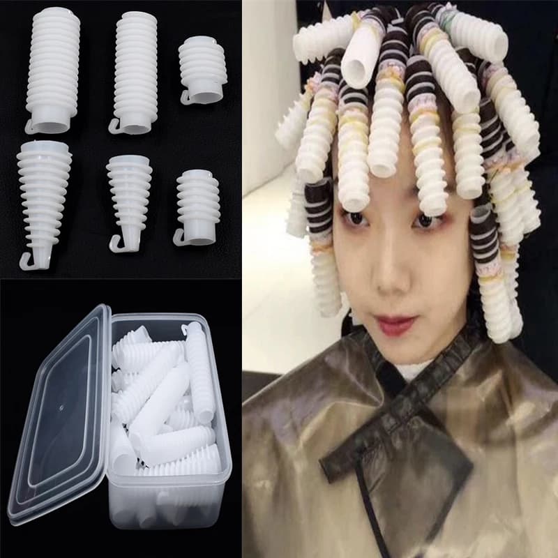 30pcs Professional Hair Curlers Rollers For Women No Heat Curls Plastic Spiral Perm Rods Curly Hair Products Barber Tools