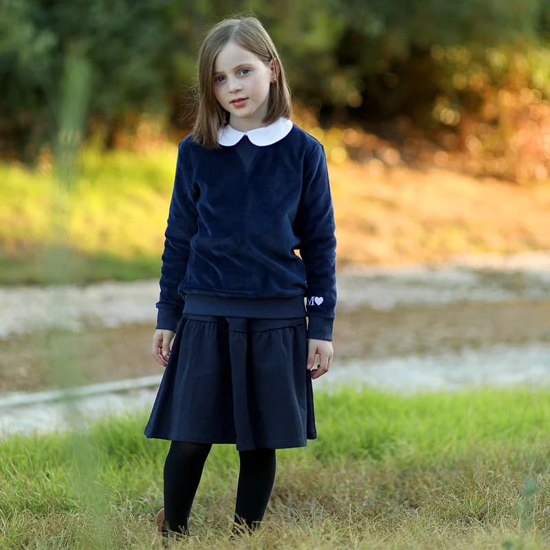 2024 Skirt for girls childhood and top shirt navy pleated skirt for big girl sizes 4-16 years cotton clothing knee-length skirt