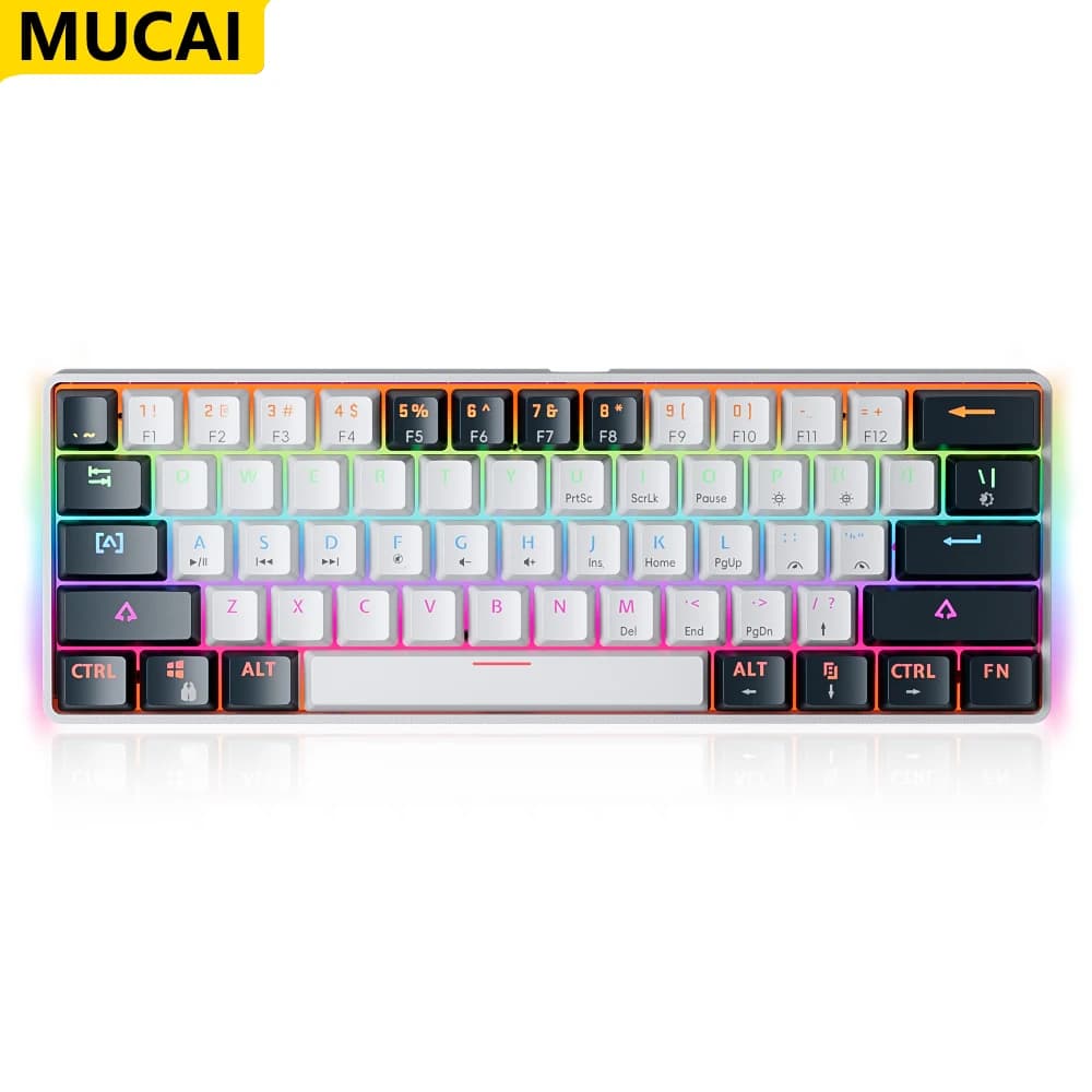 MUCAI MK61 USB Gaming Mechanical Keyboard Red Switch 61 Keys Wired Detachable Cable RGB Backlit Hot Swappable