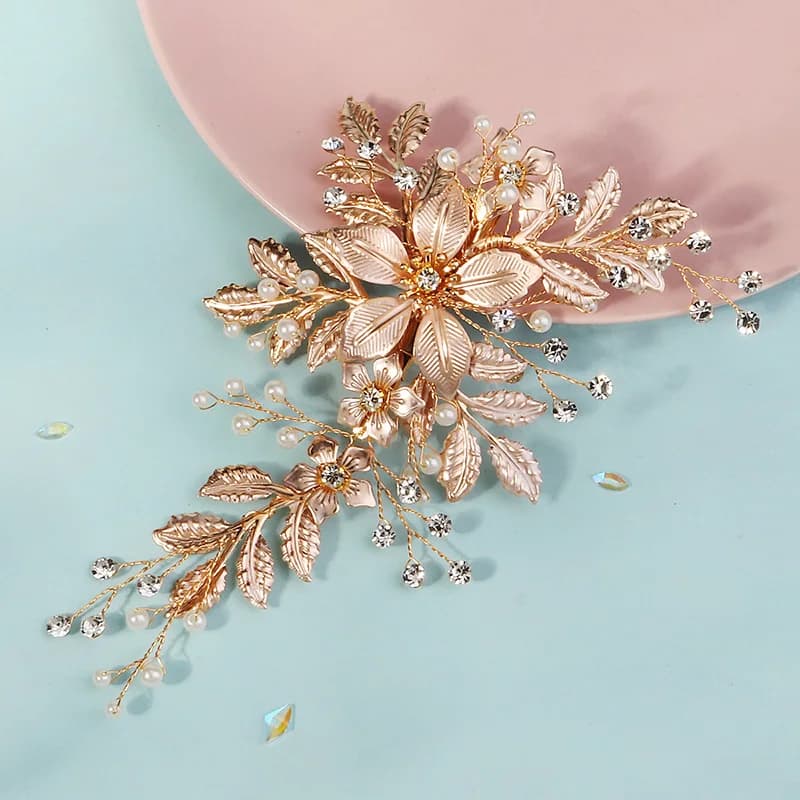 Flower Leaf Pearl Rhinestone Hair Clip Luxury Bridal Headpiece Hair Accessories Fashion Bridal Barrettes