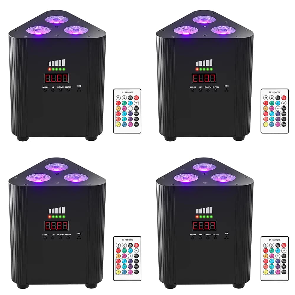 U'King 4PCS 4in1 RGBW LED Battery Par Light 3x4W Triangle Wash Wall Light DMX512 Wireless Effect Light for Concert Disco Party