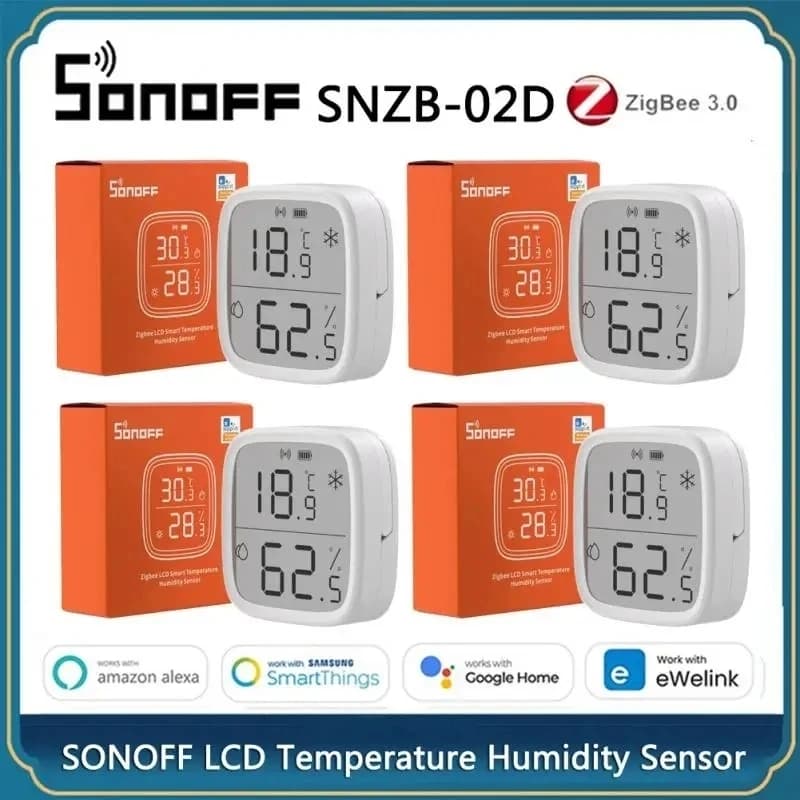 1-10PCS SONOFF SNZB-02D Zigbee LCD Smart Temperature Humidity Sensor Smart Scene DIY Monitor Works With Alexa Google eWeLink