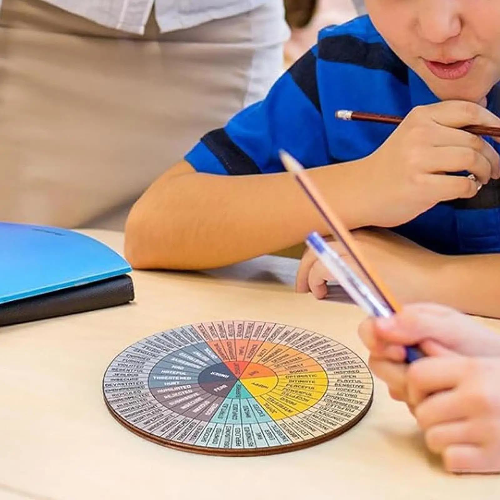 Feelings Wheel with Stand Emotions Chart Wooden Mood Wheel Feelings Psychology