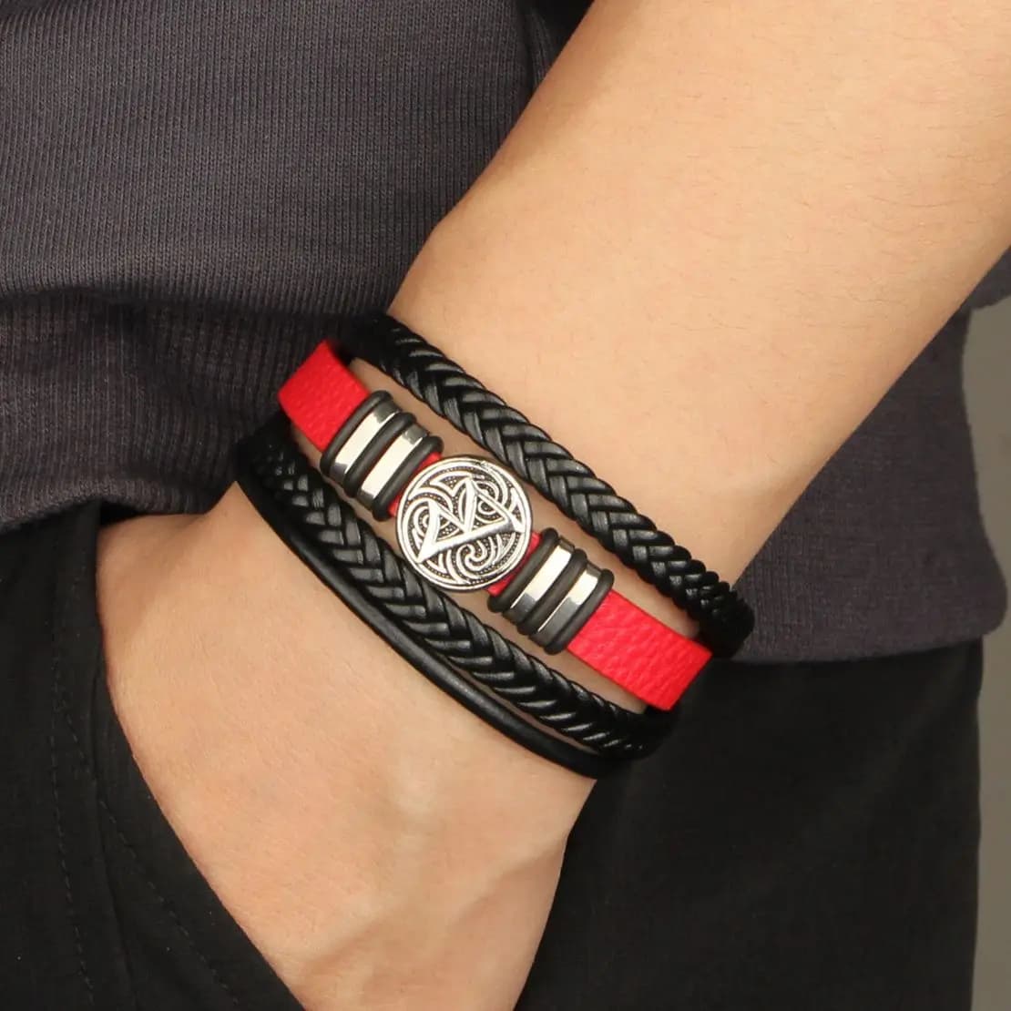 Fashion Trendy Men Leather Bracelets Fashion All-match Multi-layer Braided Leather Bracelets Scripture Compass Devil Eye