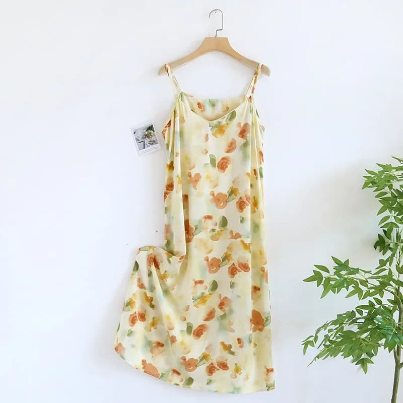 2025 New Women's Summer Sleeping Skirt with Viscous Fiber Soft and Comfortable Printed Slim Fit and Gentle Sleeping Skirt Ladies